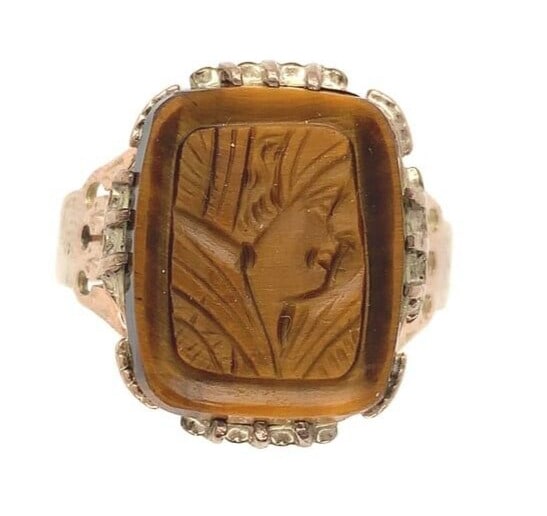 Victorian Era 10k Yellow Gold Ring With Tiger's Eye Cameo Size 10.5 (1 of 10)