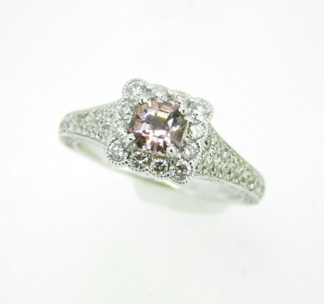 14k White Gold .62ct Asscher Pink Morganite Diamond Ring GIA Certified (1 of 10)