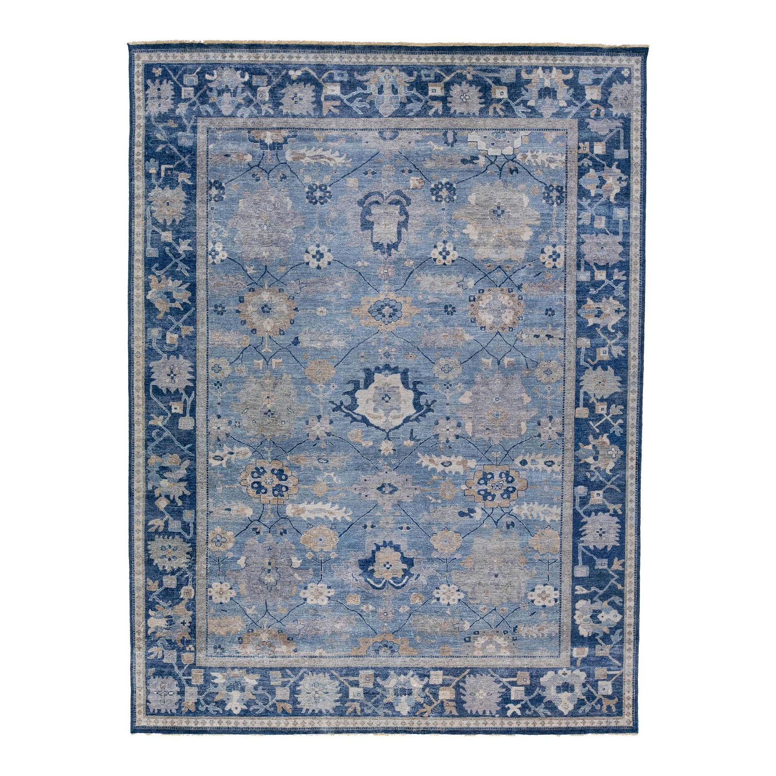 Artisan Collection Handmade Blue Floral Wool Rug 9' x 12' (1 of 10)