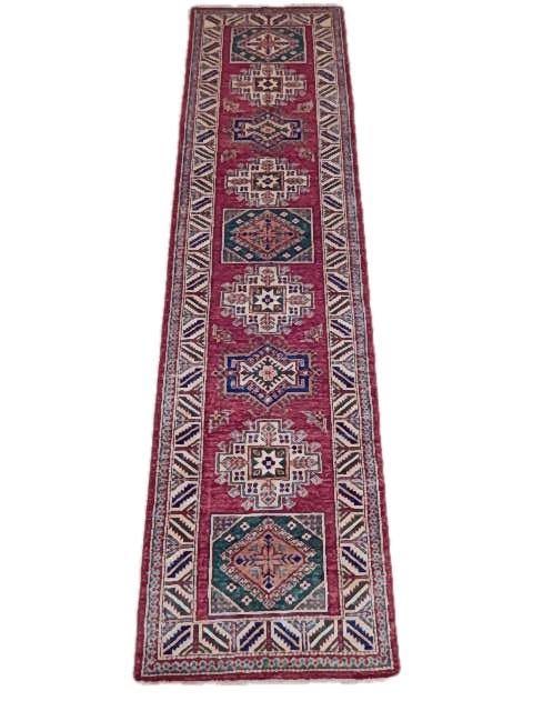 Handwoven 2.9 x 10.2 Red Super Kazak Rug Premium Wool: Handwoven 2.9 x 10.2 Red Super Kazak Rug Premium Wool Free continental US Shipping Transform your living space with the exquisite 2.9 x 10.2 Red Super Kazak Rug. This stunning piece features intricate