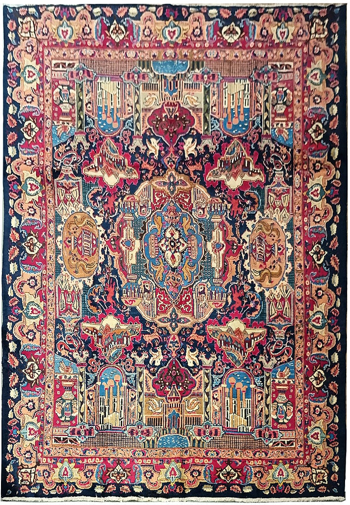 Hand-Knotted Persian Kashmar Rug 9.7 x 12.9 ft Antique Design Multi-Colored Wool: Hand-Knotted Persian Kashmar Rug 9.7 x 12.9 ft Antique Design Multi-Colored Wool Free continental US Shipping Enhance your home decor with this exquisite 9.7 x 12.9 Persian Kashmar rug, a perfect blen