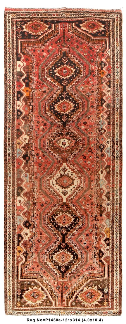 Old Persian Tribal Runner 3.2 x 10.4 Hand-Knotted Wool Vintage Design Iran (1 of 7)