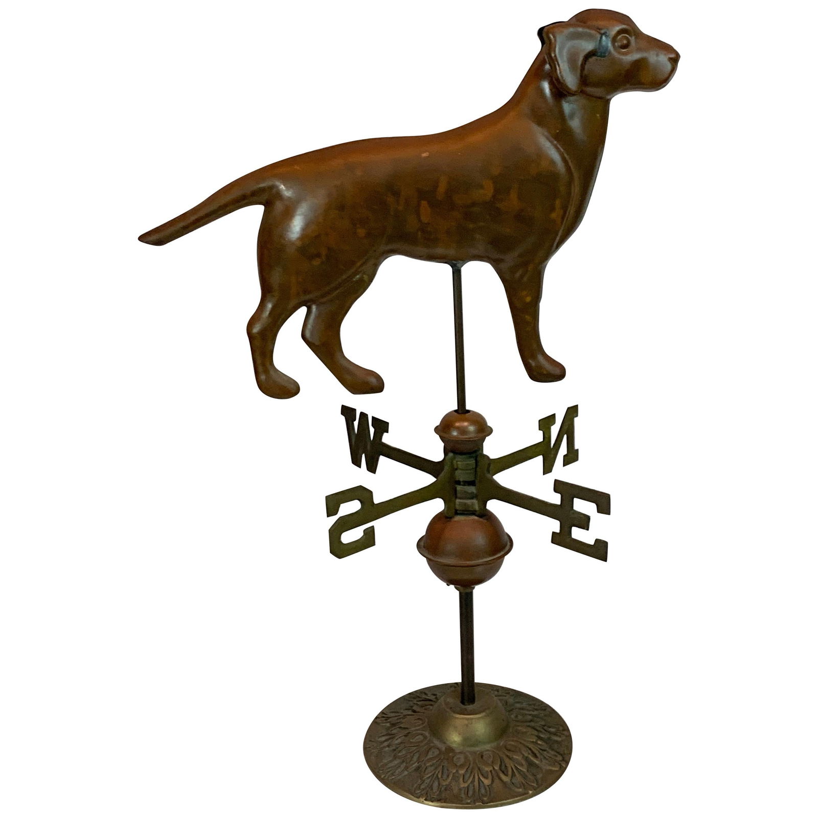 Victorian Copper and Brass Weathervane Model 19 in USA 1990s: Victorian Copper and Brass Weathervane Model 19 in USA 1990s This vintage tabletop model of a weathervane showcases a charming Victorian style crafted from brass and copper. It features a beautiful pa