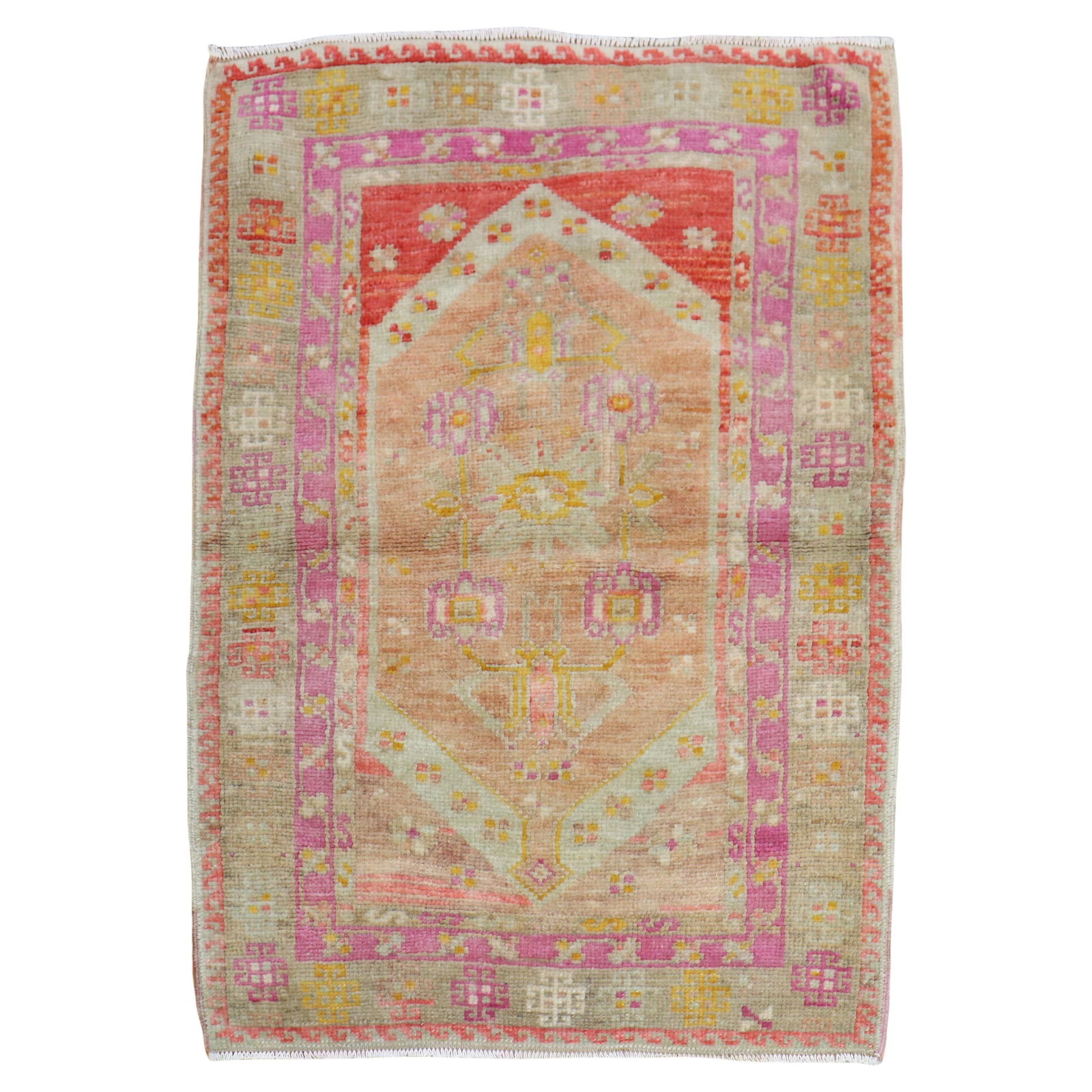 Antique Turkish Ghiordes Rug Wool Hand-Woven Elizabethan Style 30 x 40 (1 of 8)