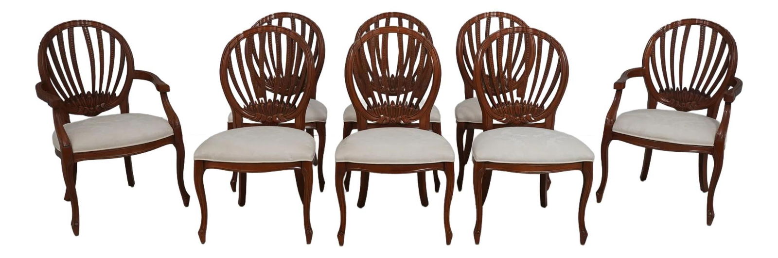 Set of 8 French Country Walnut Dining Chairs with Carved Details (1 of 10)