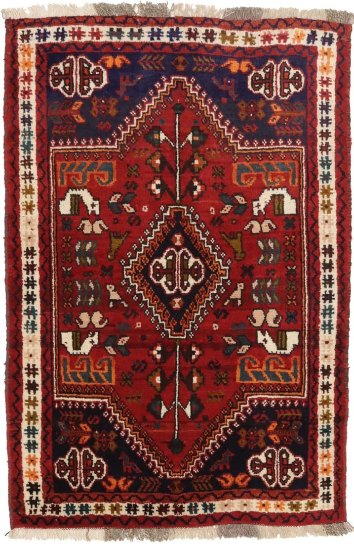 Hand-Knotted 3'3 x 4'10 Red Tribal Wool Area Rug (1 of 16)