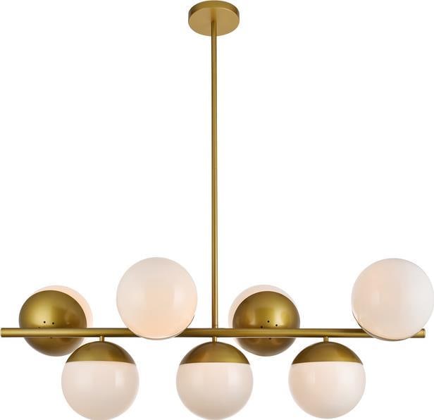 Eclipse 7-Light Pendant by Elegant Lighting Brass Milk Finish: Eclipse 7-Light Pendant by Elegant Lighting Brass Milk Finish Illuminate your dining space with the Eclipse 7-Light Brass Pendant, a striking blend of transitional style and modern elegance. This pend