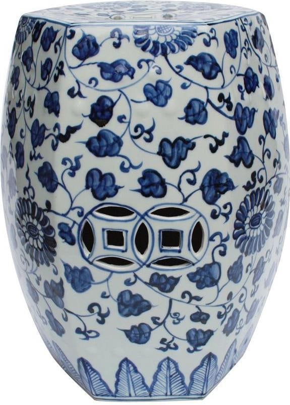 Chinoiserie Blue and White Porcelain Garden Stool Hexagonal: Chinoiserie Blue and White Porcelain Garden Stool Hexagonal Elevate your space with this Elegant Blue and White Porcelain Stool, a stunning piece that blends functionality with artistic charm. This ha