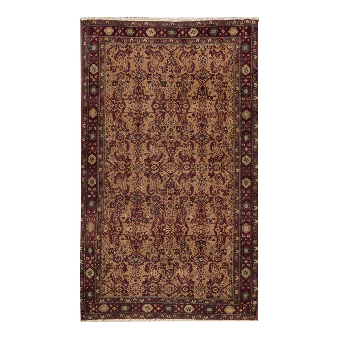 Vintage Persian Hand-Knotted Wool Rug 3'10 x 6'7 Brown Floral Design: Vintage Persian Hand-Knotted Wool Rug 3'10 x 6'7 Brown Floral Design This exquisite vintage Persian hand-knotted wool rug boasts a deep brown field beautifully embellished with an all-over floral desi