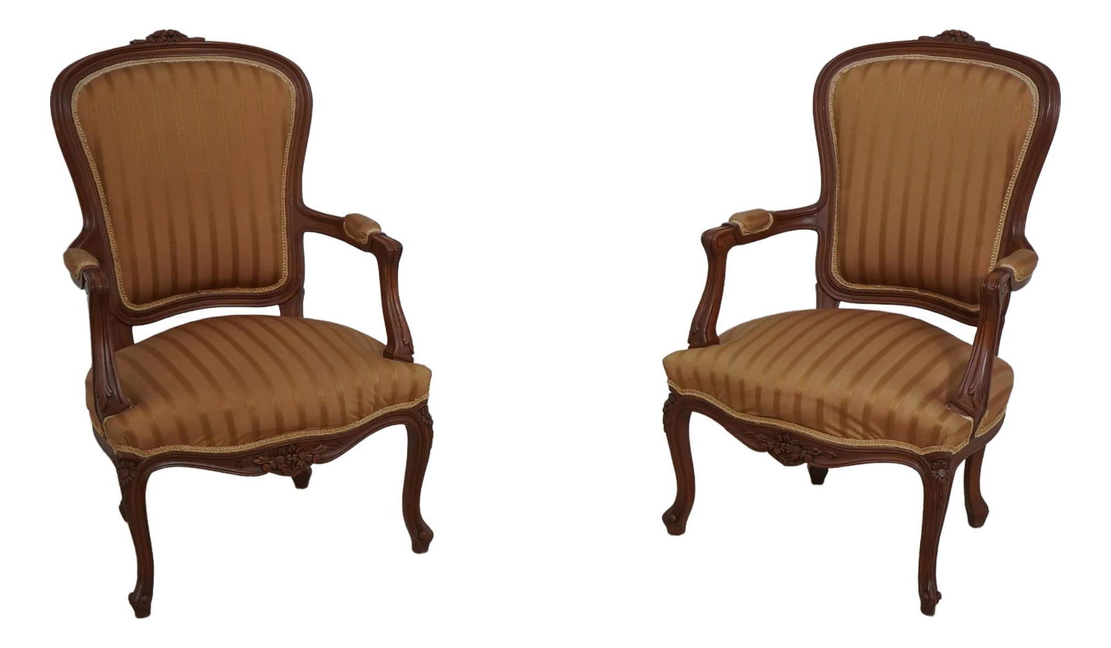Vintage Pair of French Louis XV Style Upholstered Armchairs (1 of 10)