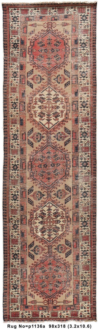 Vintage Persian Northwest Runner 3.3' x 10.5' Handmade Area Rug (1 of 6)