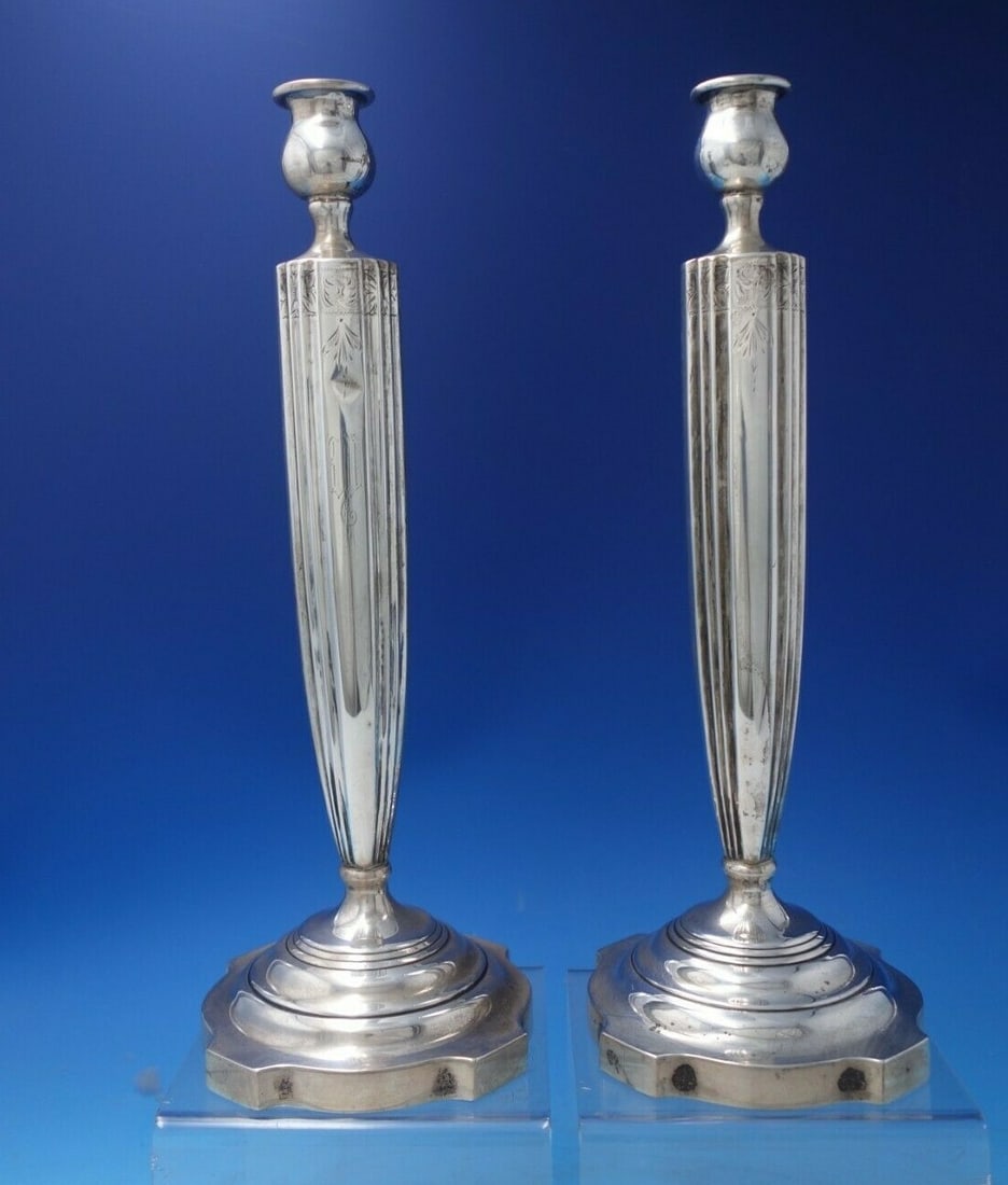 Victor Siedman Deco Style Sterling Silver Candlestick Pair 13 inches 1925 (1 of 7)