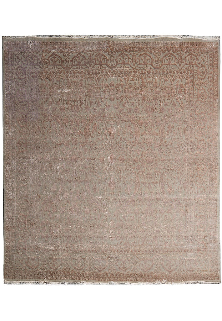 Handmade Fine Weave Wool Silk 94 x 98 Square Modern Transitional Rug: Handmade Fine Weave Wool Silk 94 x 98 Square Modern Transitional Rug Free continental US Shipping This handmade area rug features a fine weave and a blend of wool and silk, offering a soft, luminous p