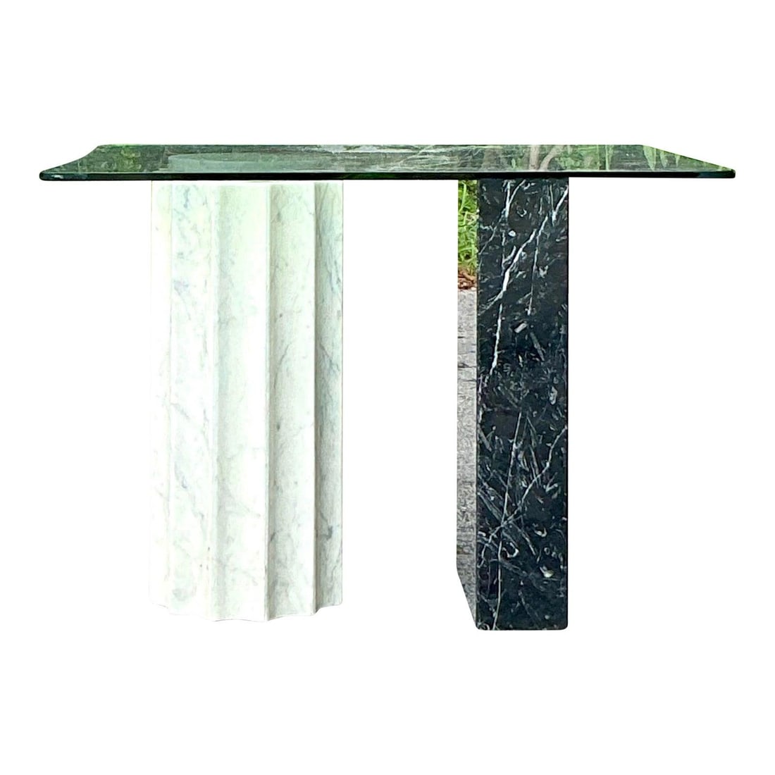 Vintage Postmodern Marble and Glass Card Table: Vintage Postmodern Marble and Glass Card Table Introducing a stunning Vintage Postmodern Stone Card Table that serves as a captivating statement piece for your home. This exceptional table showcases a