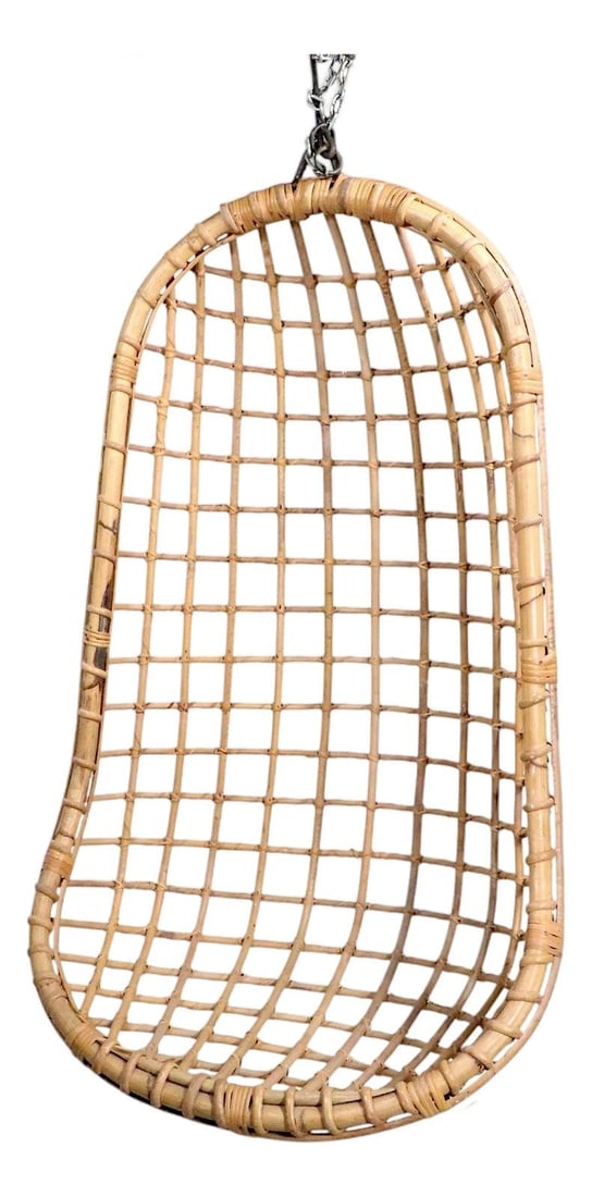 1970s Hong Kong Bamboo Hanging Egg Chair Mid Century Design: 1970s Hong Kong Bamboo Hanging Egg Chair Mid Century Design This vintage hanging bamboo egg chair was crafted in Hong Kong circa 1970s and features a distinctive mid-century design. The chair is const