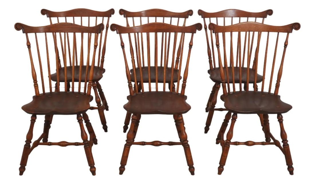 Six Handcrafted Windsor Dining Chairs Signed RDL Mixed Wood Construction Set of 6 (1 of 10)