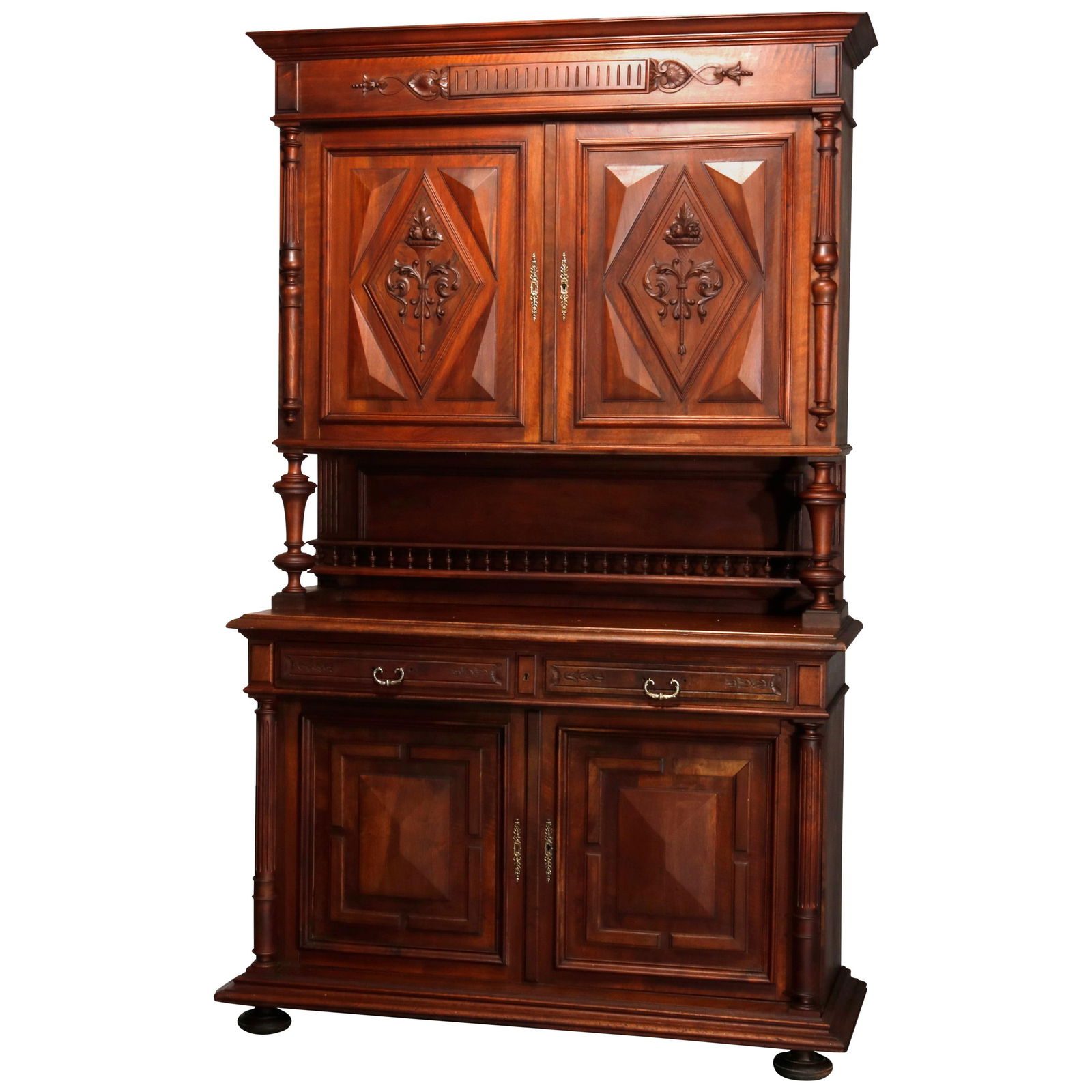 19th Century French Renaissance Carved Walnut Cupboard with Torchieres (1 of 18)
