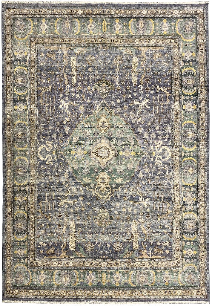 12x15 Handmade Oushak Rug Gray Bird Design Antique Wool: 12x15 Handmade Oushak Rug Gray Bird Design Antique Wool Free continental US Shipping Experience the elegance of this 12' x 15' handmade Oushak large rug, a stunning representation of traditional Persi