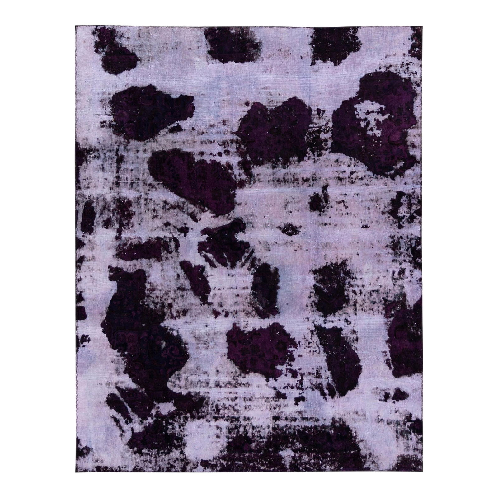 Vintage Turkish Handmade Abstract Wool Rug 6'3 x 8'7 Purple: Vintage Turkish Handmade Abstract Wool Rug 6'3 x 8'7 Purple Elevate your space with this stunning vintage Distressed Turkish hand-knotted wool rug, featuring a rich purple field adorned with a strikin