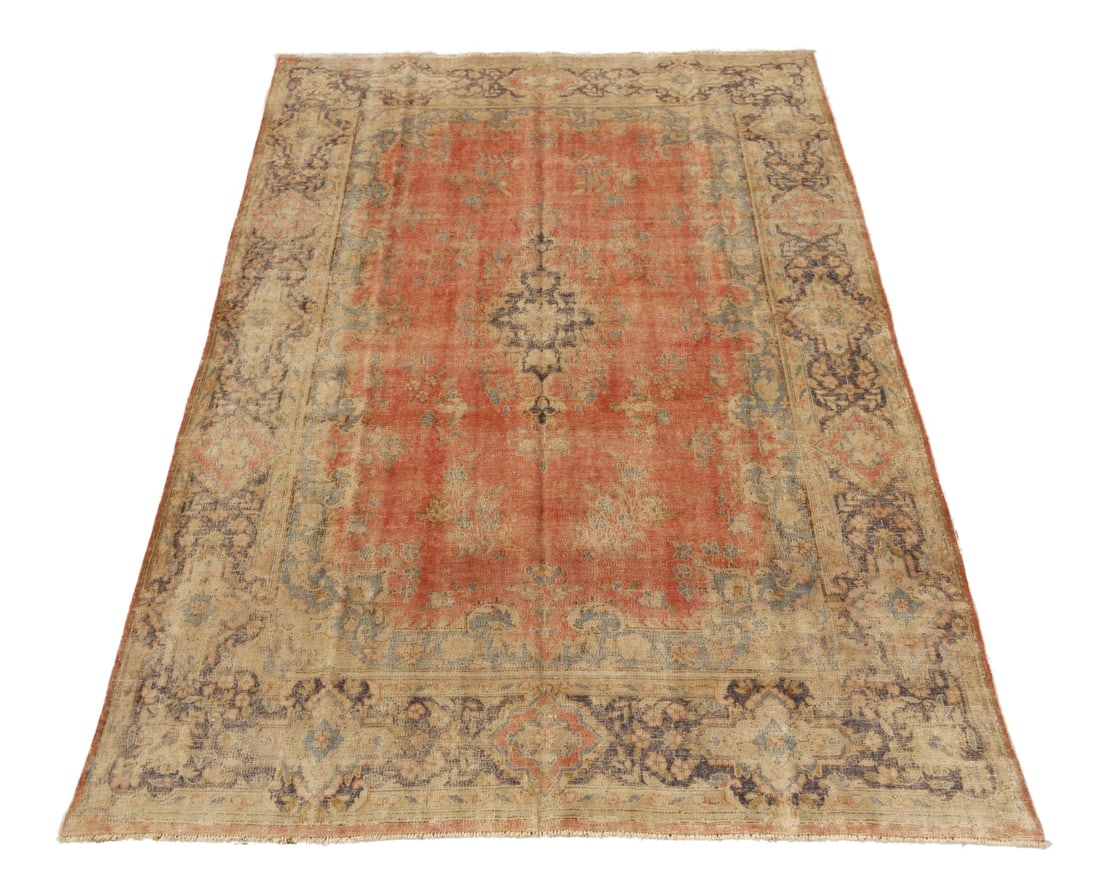 7'9 x 11'1 Vintage Persian Kerman Rug Coral Blue Luxury Design: 7'9 x 11'1 Vintage Persian Kerman Rug Coral Blue Luxury Design Free continental US Shipping Enhance your living space with this exquisite Vintage Persian Kerman Rug, featuring a captivating coral blue