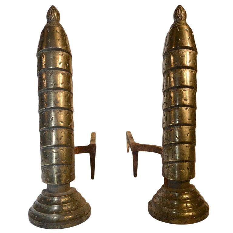 Vintage Pair of Brass Art Deco Andirons for Fireplace (1 of 3)