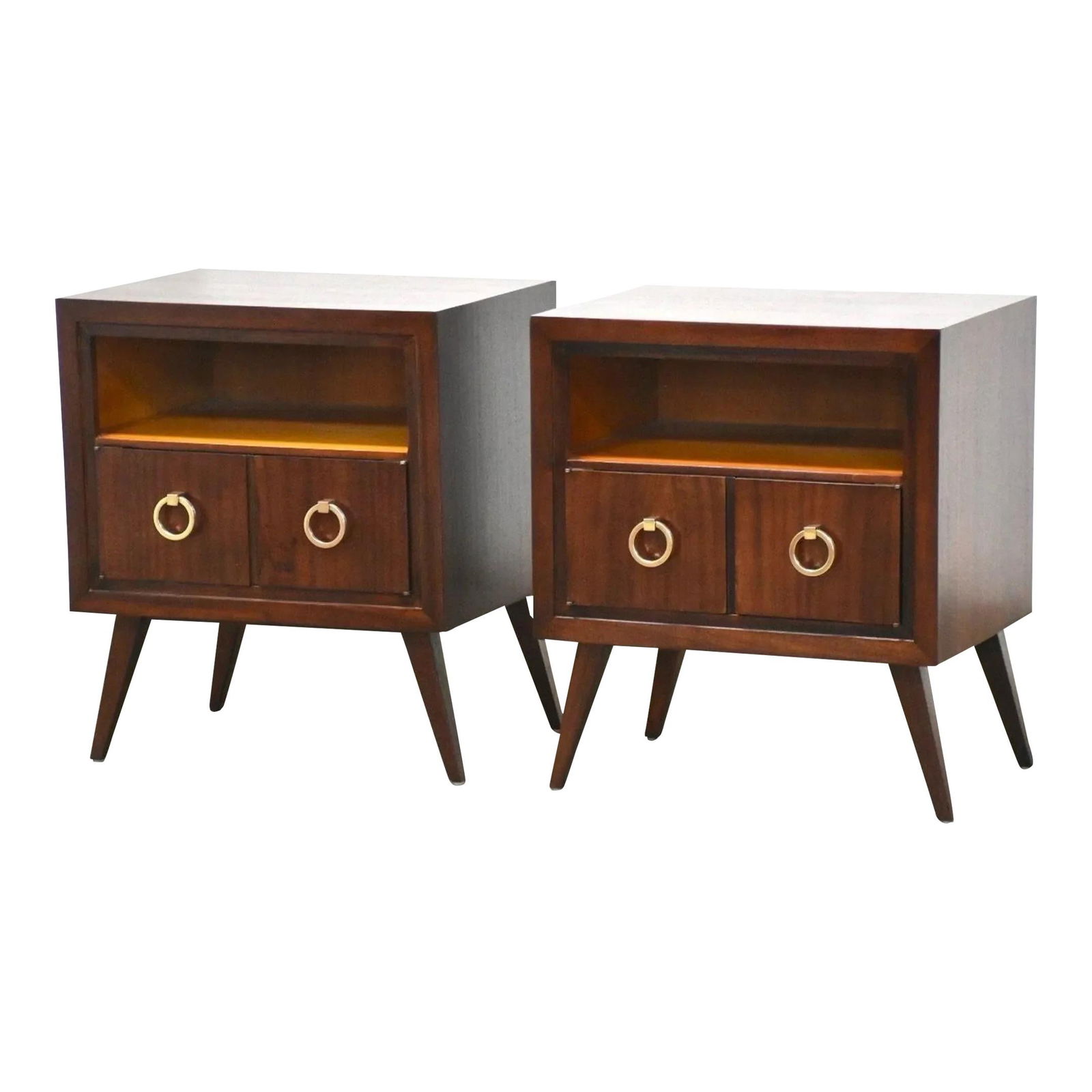 Mid-Century Modern Tommy Parzinger Style Mahogany Nightstands Pair (1 of 9)