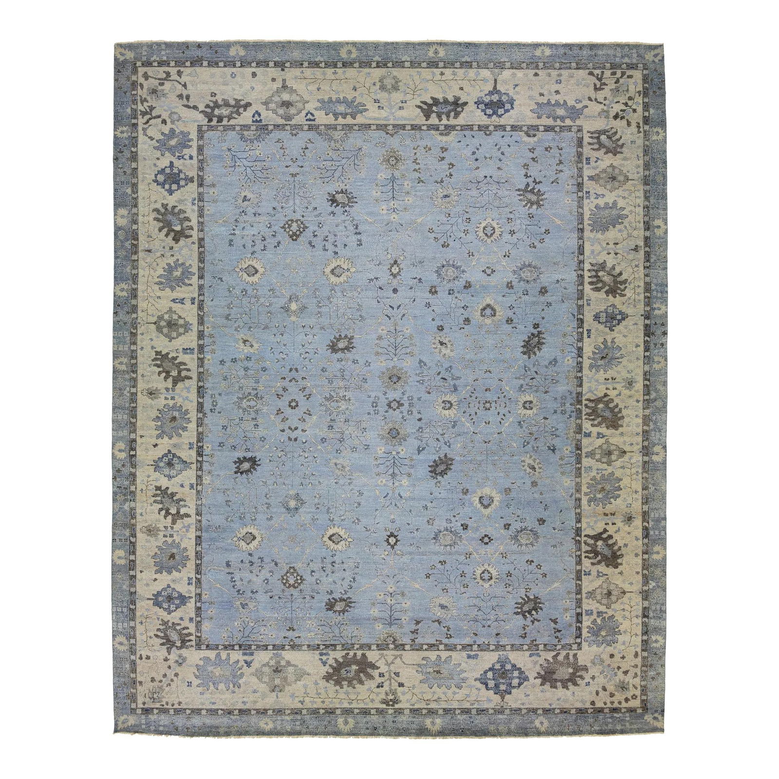 Handmade Indian Wool Rug Light Blue Floral Design Artisan Collection (1 of 9)