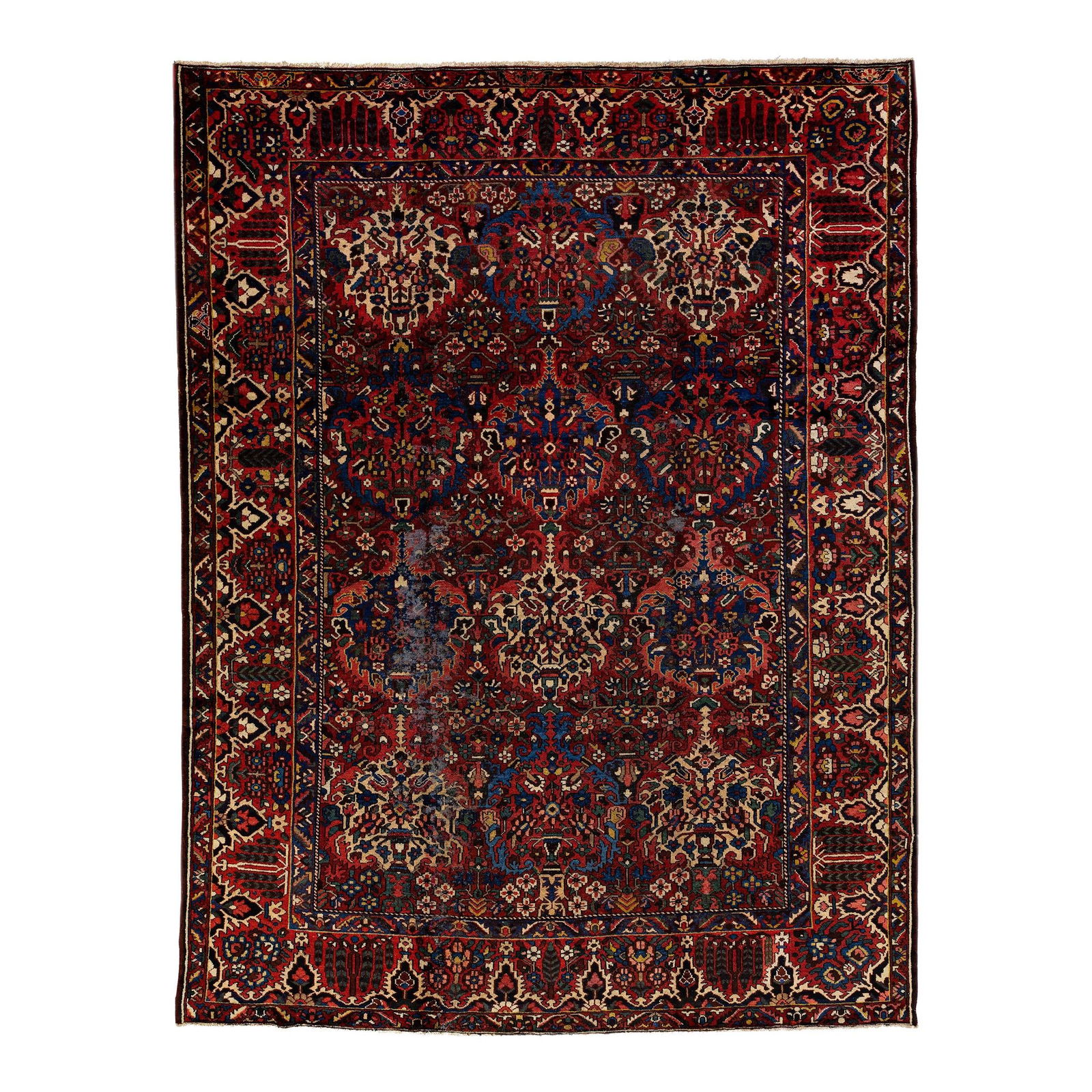Antique Bakhtiari Persian Floral Wool Rug 10'5 x 13'7 Rust (1 of 7)