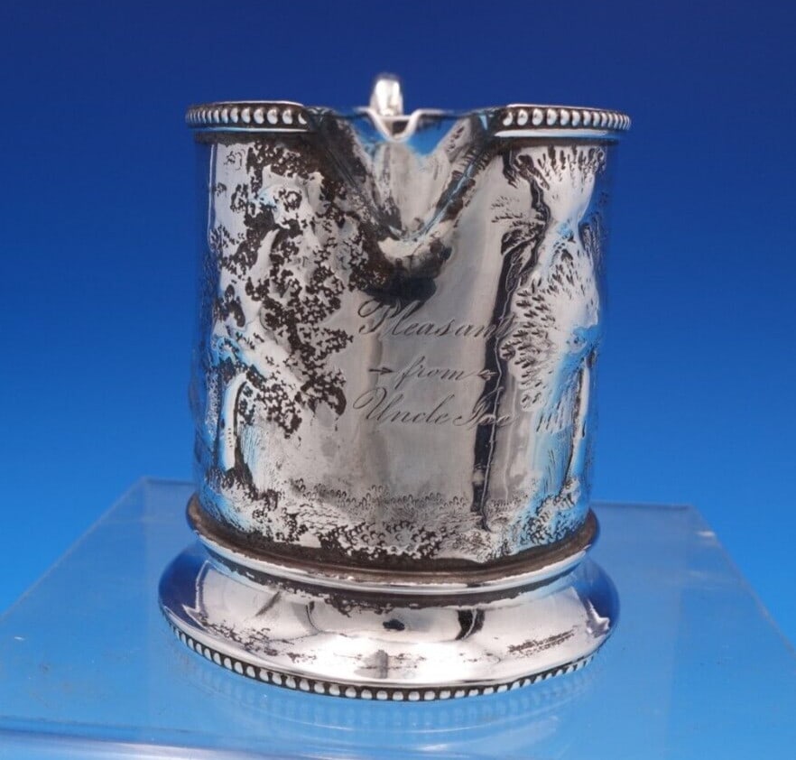 Bailey & Co Architectural Repousse Sterling Silver Creamer with Beaded Border: Bailey & Co Architectural Repousse Sterling Silver Creamer with Beaded Border This exquisite Architectural Repousse creamer by Bailey & Co features a stunning design with a beaded border, showcasing t