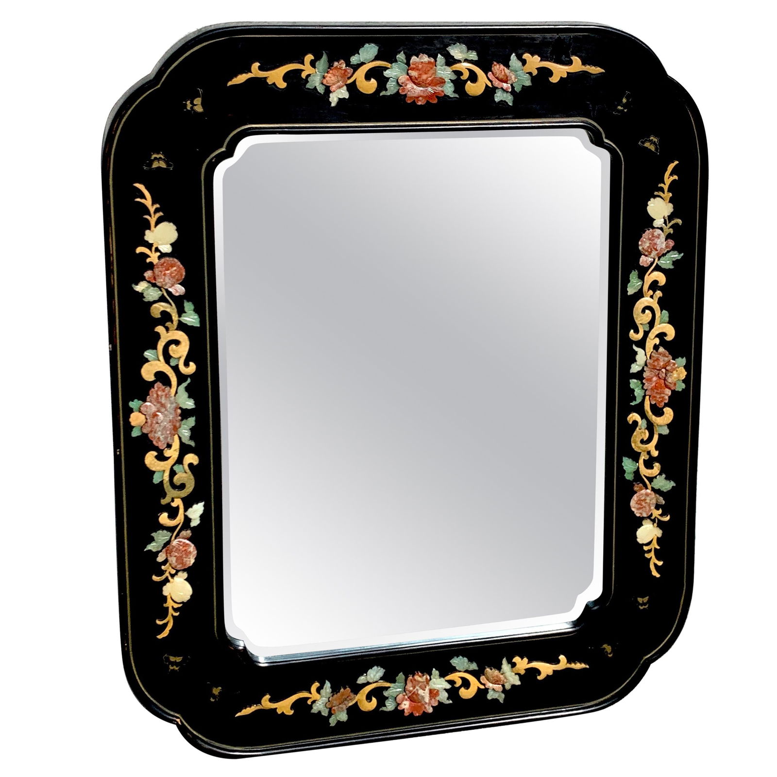 20th Century Chinese Export Lacquer Mirror with Hardstone Inlay (1 of 6)