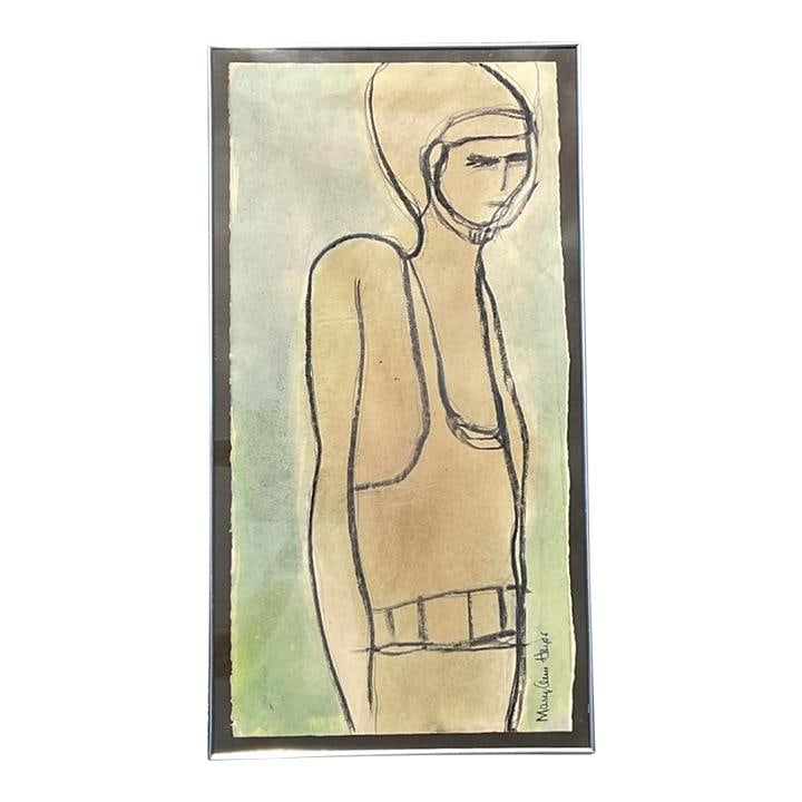 Vintage Boho Original Celadon Watercolor Figurative Art: Vintage Boho Original Celadon Watercolor Figurative Art Elevate your space with this Vintage Boho Original Pastel and Watercolor Figurative Drawing on Paper. This unique artwork embodies the dreamy es