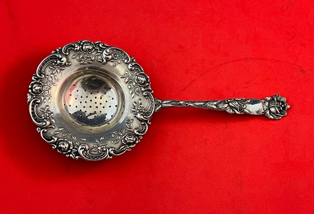Alvin Bridal Rose Sterling Silver Tea Strainer Rare Vintage 6 7/8" (1 of 7)