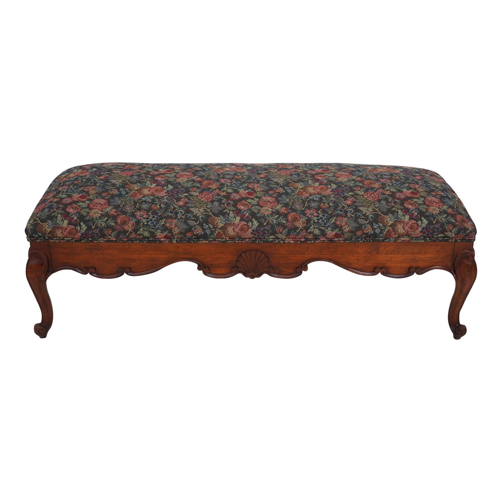 French Style Walnut Finish Tapestry Upholstered Window Bench (1 of 10)