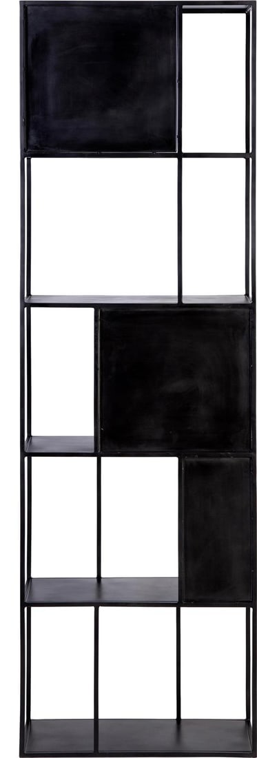 Industrial Style Five-Tier Iron Bookcase in Black Gunmetal: Industrial Style Five-Tier Iron Bookcase in Black Gunmetal Enhance your living space with this stylish five-tier iron bookcase, expertly crafted in India. Featuring a sleek black gunmetal finish, this