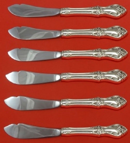Oneida Afterglow Sterling Silver Trout Knife Set 6pc Custom Made: Oneida Afterglow Sterling Silver Trout Knife Set 6pc Custom Made Enhance your dining experience with this exquisite Afterglow Trout Knife Set by Oneida, featuring six sterling silver knives. Each knif