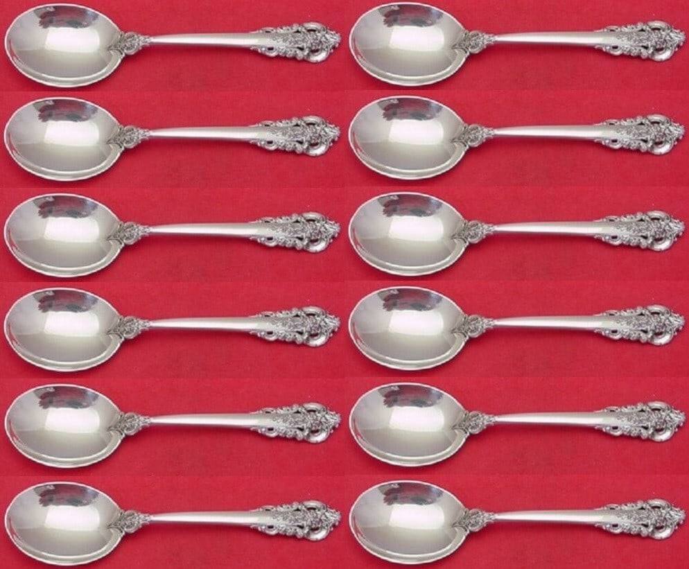 Wallace Grande Baroque Sterling Silver 12 Cream Soup Spoons 6 Inch Set (1 of 3)