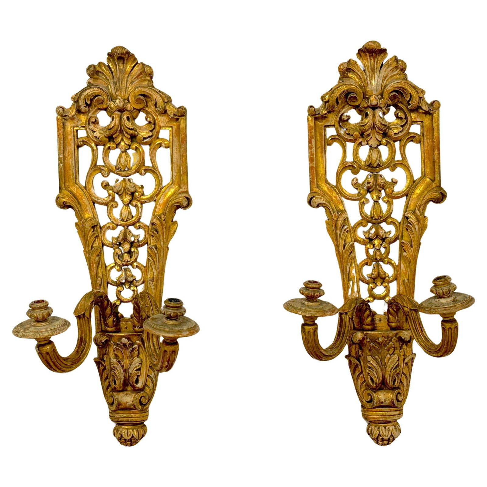 19th Century French Regence Giltwood Mirrored Candle Sconces Set of 2 (1 of 14)