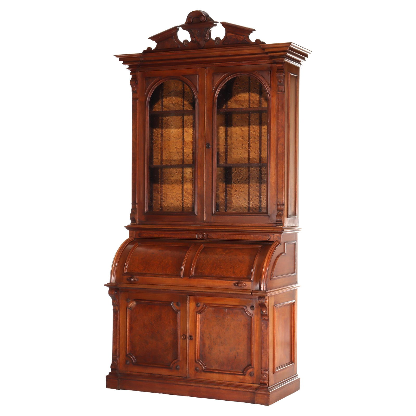 Late 19th Century Walnut Barrel Roll Top Secretary Desk with Bookcase (1 of 18)