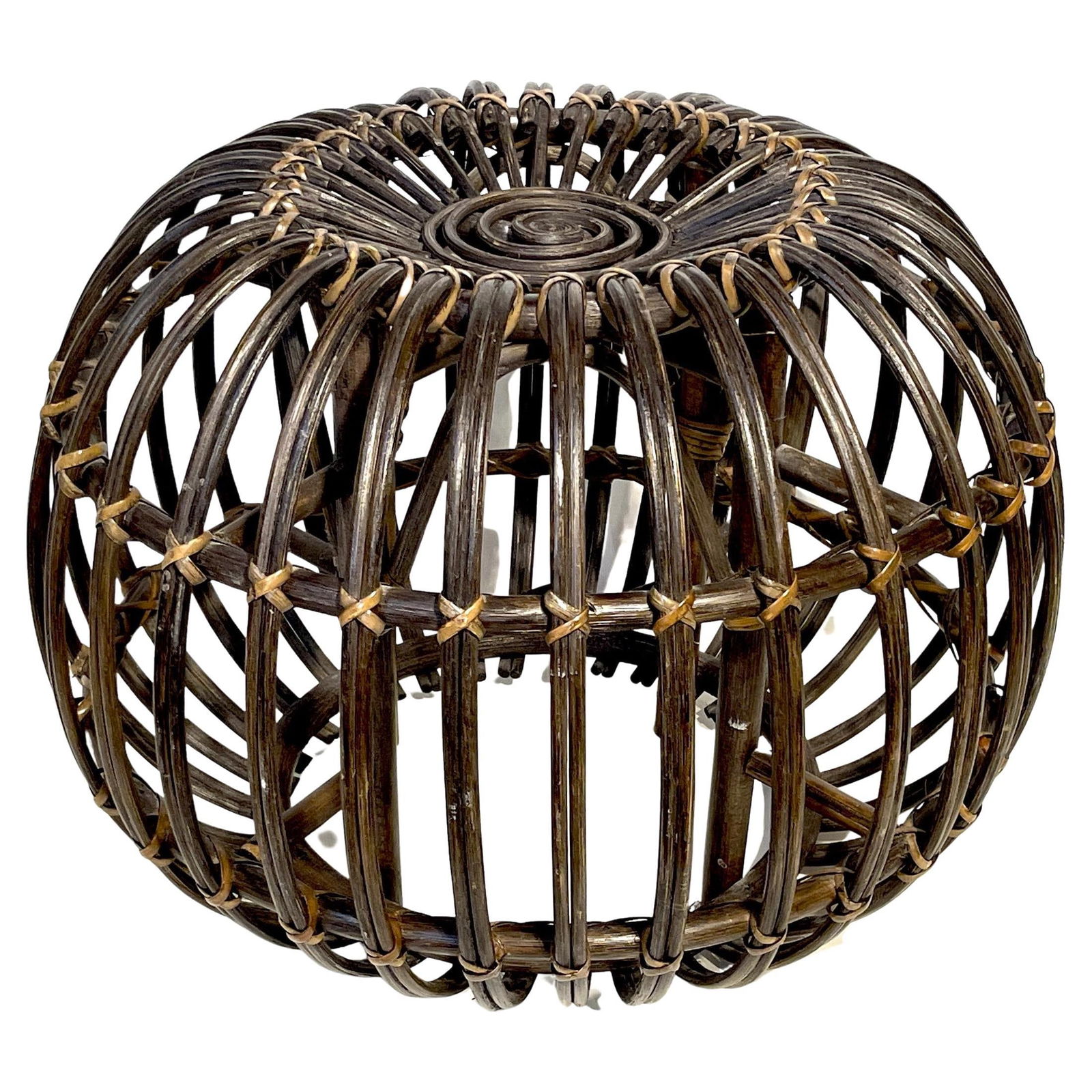 Franco Albini Style Mid-Century Modern Rattan Pouf Ottoman Italy 1970s (1 of 5)