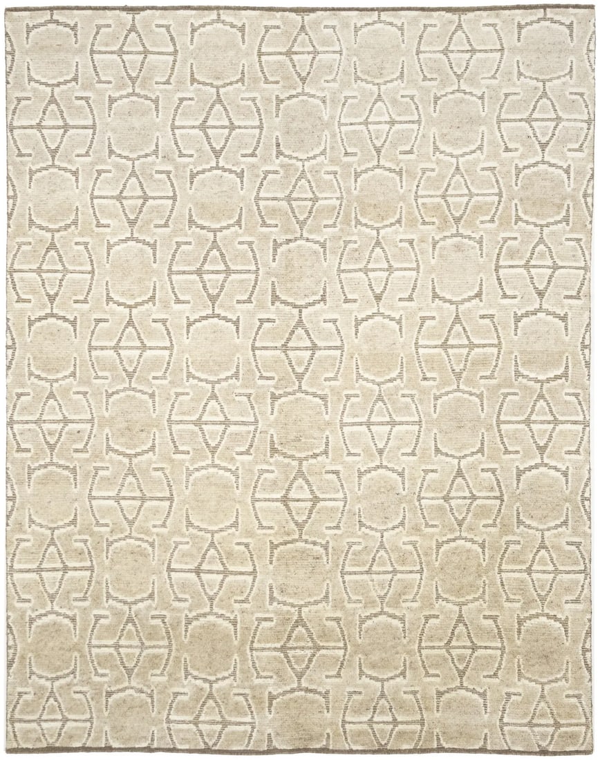 Modern Hand-Knotted Wool Geometric Area Rug 7'9 x 9'10 Beige Brown (1 of 15)