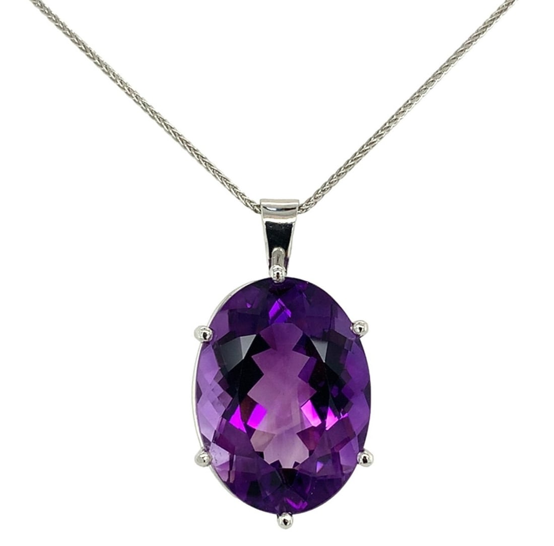 Platinum 16.33ct Oval Amethyst Pendant with 18" Chain GIA Certified (1 of 10)