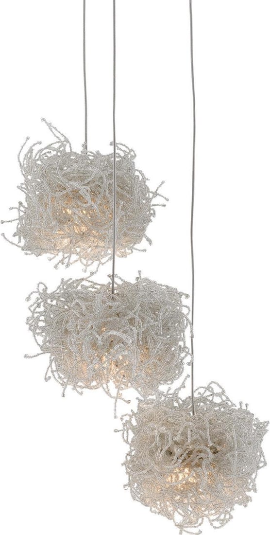 Currey Birds Nest Art Nouveau 3-Light Beaded Pendant Light: Currey Birds Nest Art Nouveau 3-Light Beaded Pendant Light Illuminate your space with this exquisite Handcrafted Beaded 3-Light Pendant from the Birds Nest collection. This stunning multi-drop pendant