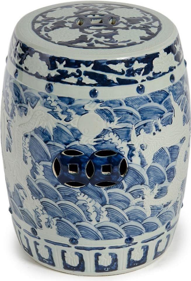 Handcrafted Ceramic Garden Stool with Dragon Design in Blue: Handcrafted Ceramic Garden Stool with Dragon Design in Blue Enhance your garden or outdoor space with this exquisite Handcrafted Ceramic Dragon Garden Seat. This backless garden stool features a uniqu