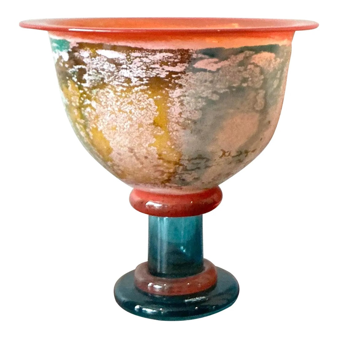 Orange and Blue Pedestal Bowl Swedish Art Glass Late 20th Century (1 of 6)