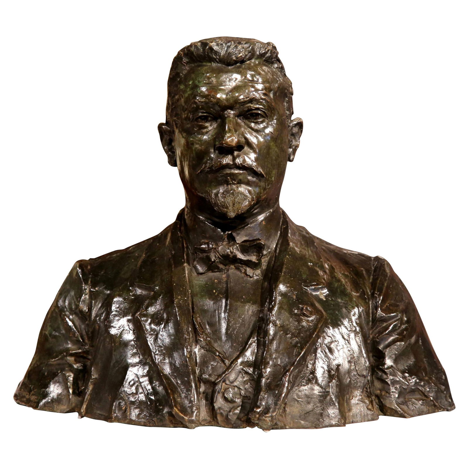 Antique Bronze Bust of Raymond Poincare by A. Descatoire 1913: Antique Bronze Bust of Raymond Poincare by A. Descatoire 1913 This exquisite early 20th century bronze bust, signed and dated by the renowned sculptor A. Descatoire in 1913, captures the likeness of F
