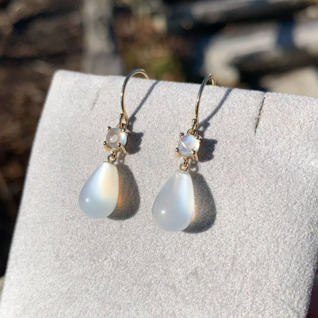 Pair of 14k Yellow Gold Briolette Moonstone Dangle Earrings (1 of 7)