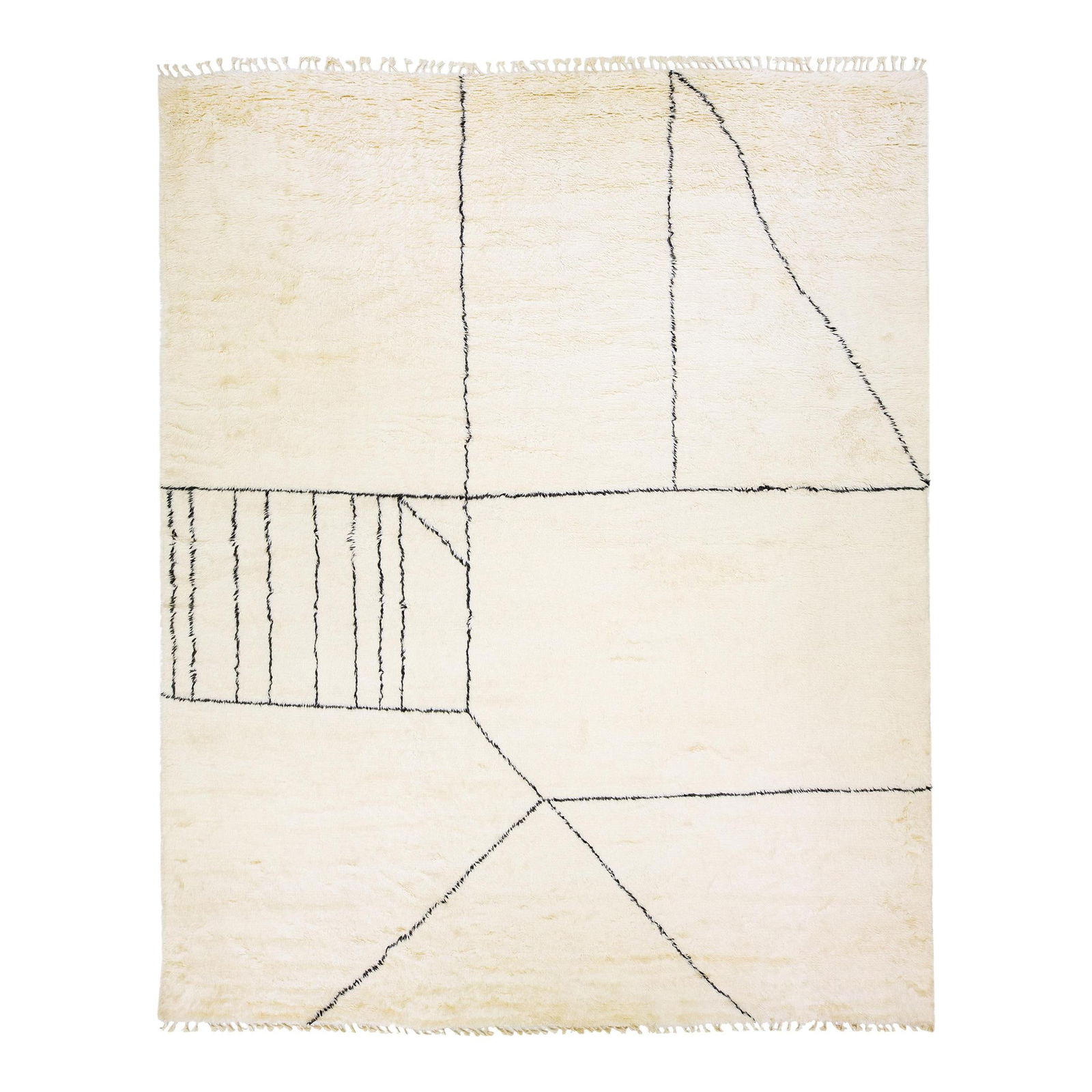 Oversized Ivory Wool Moroccan Rug 13'10 x 17'1: Oversized Ivory Wool Moroccan Rug 13'10 x 17'1 Enhance your space with this stunning modern Moroccan style handmade wool rug, featuring a pristine ivory color and a captivating geometric abstract desi