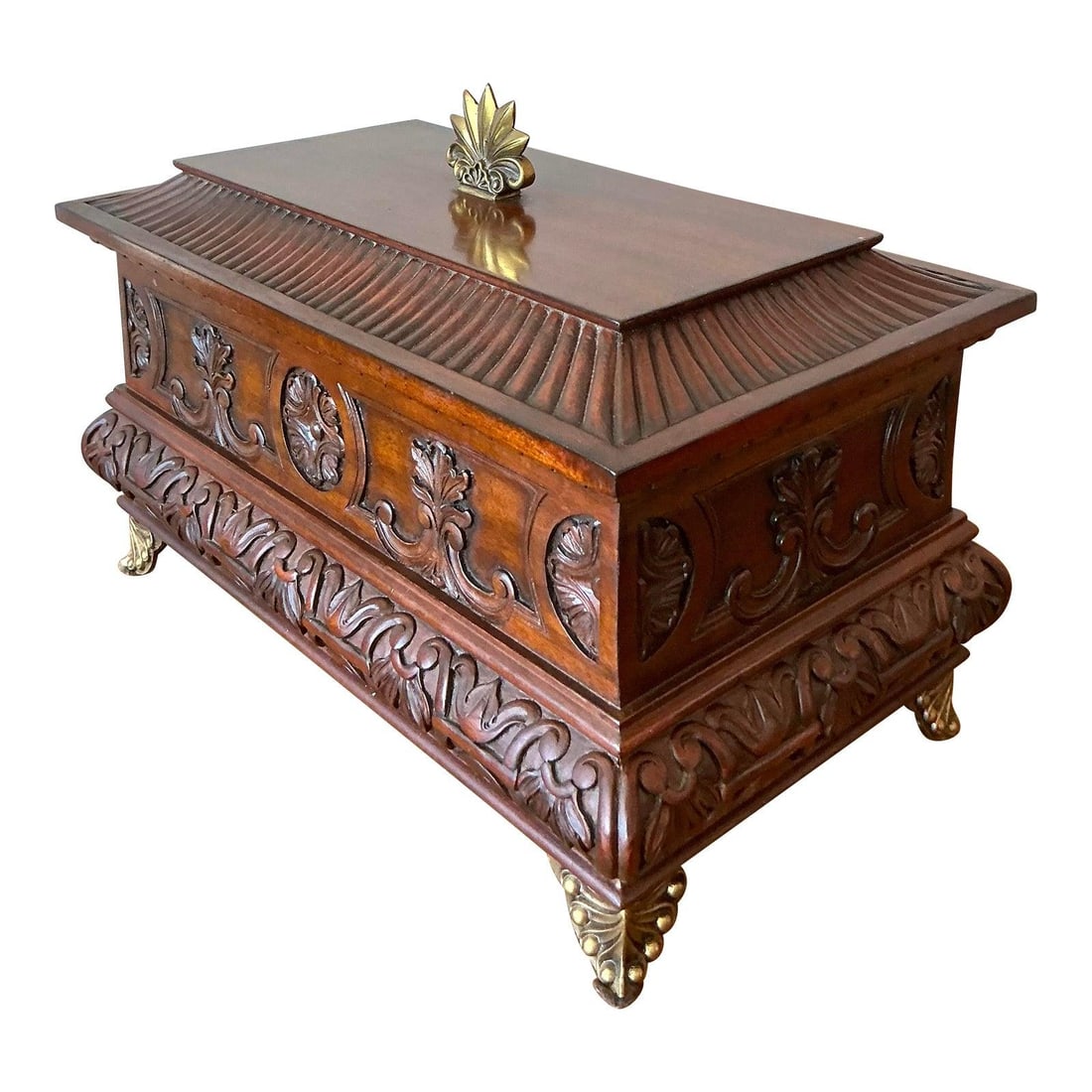 Neoclassical Carved Wood Decorative Box with Brass Handle and Swag Motif (1 of 7)