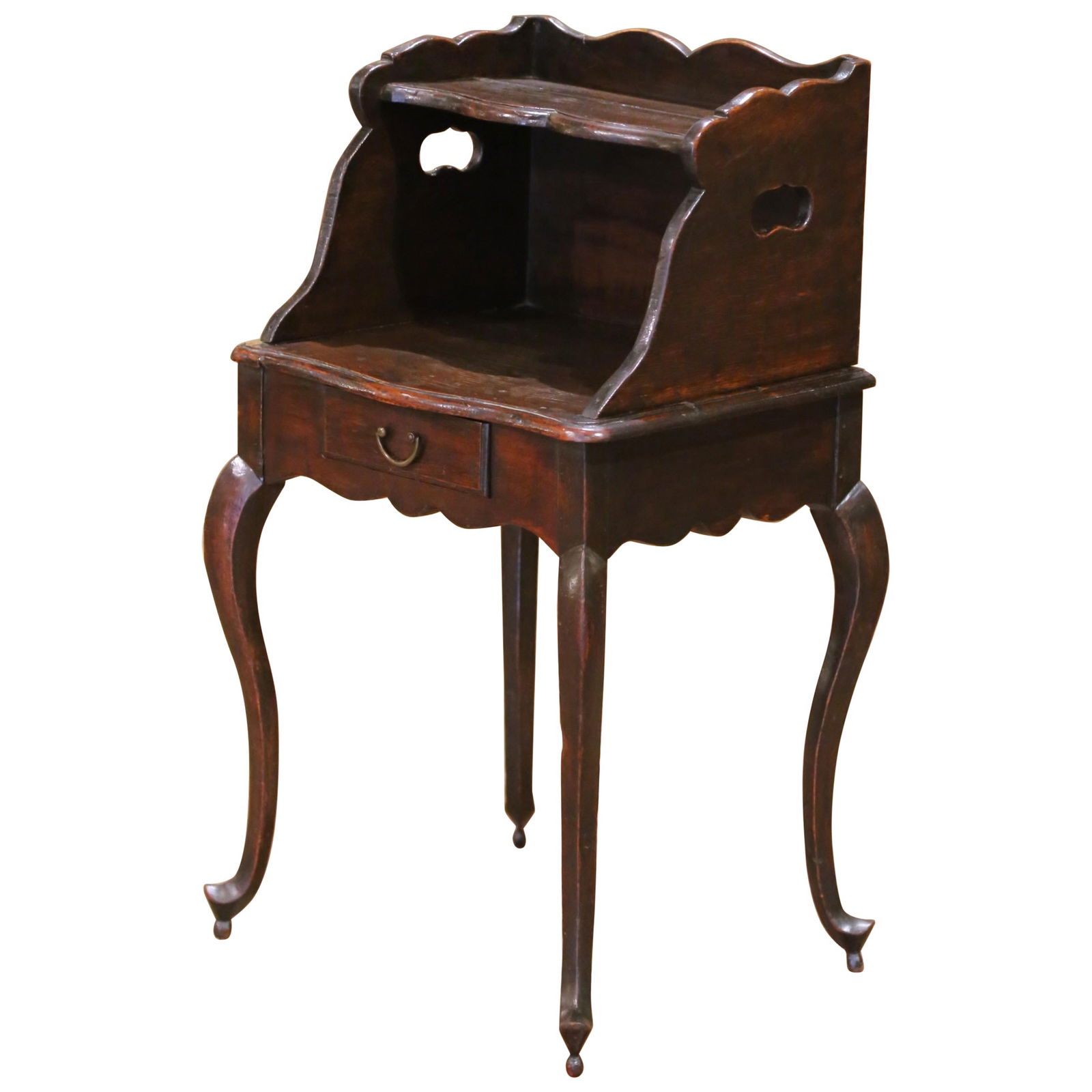 18th Century French Louis XV Hand-Carved Oak Nightstand with Drawer (1 of 13)