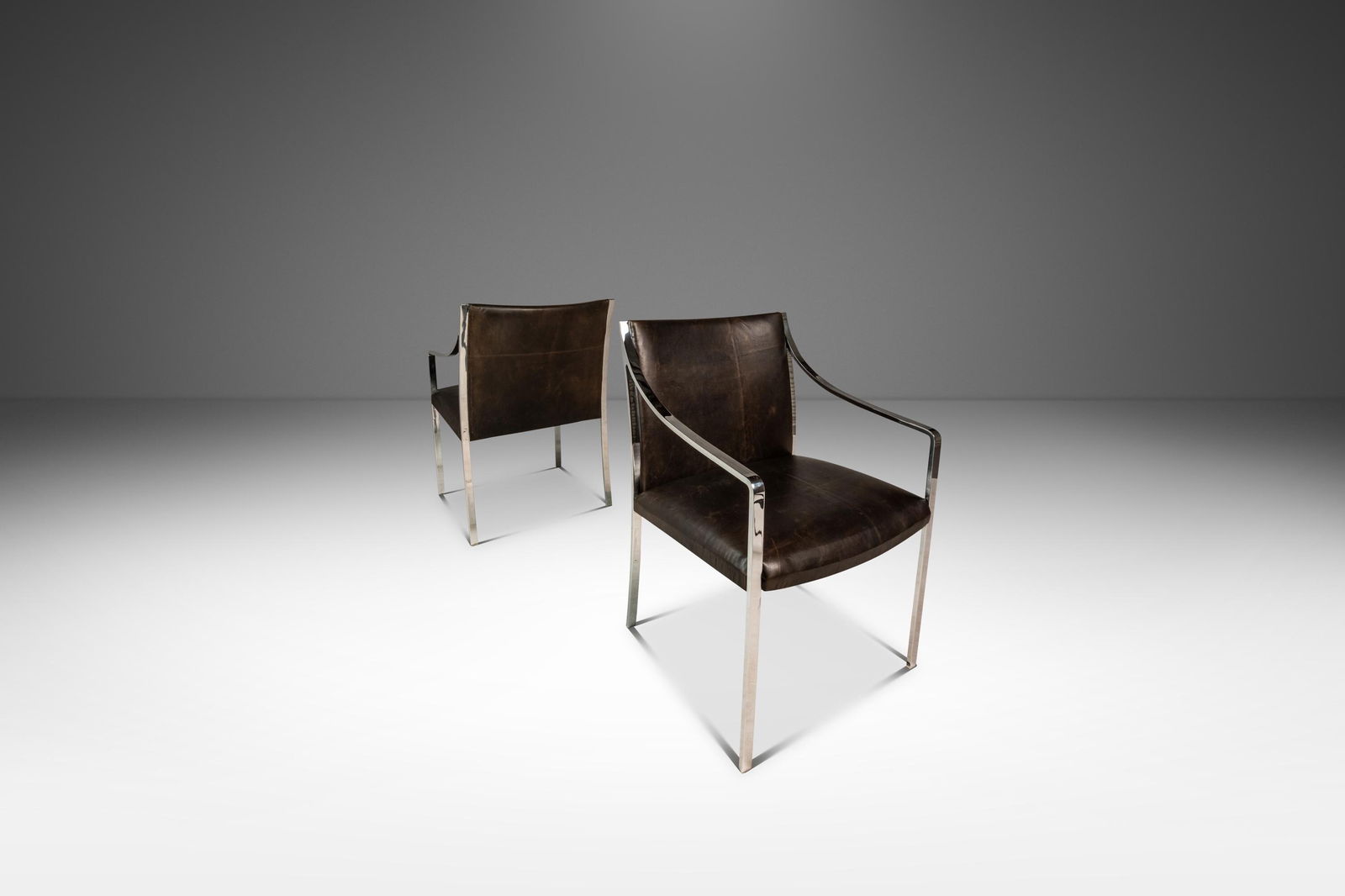 Mid-Century Modern Chrome Leather Accent Chairs by Bert England for Stow Davis Set of 2 (1 of 10)